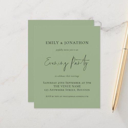 Budget Sage Green Wedding Evening Party Invite