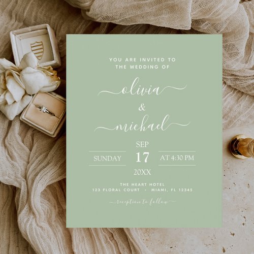 Budget Sage Green Wedding Modern Typography