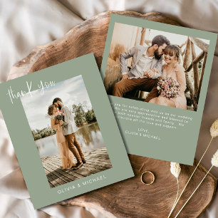 Budget Sage Green Wedding Photo Thank You Card Flyer
