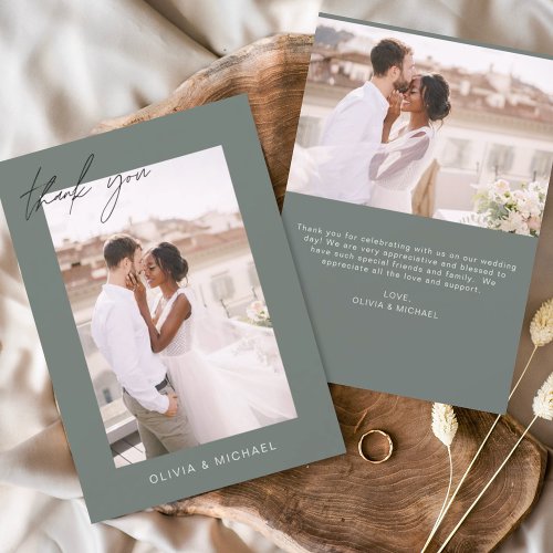 Budget Sage Green Wedding Photo Thank You Cards Flyer