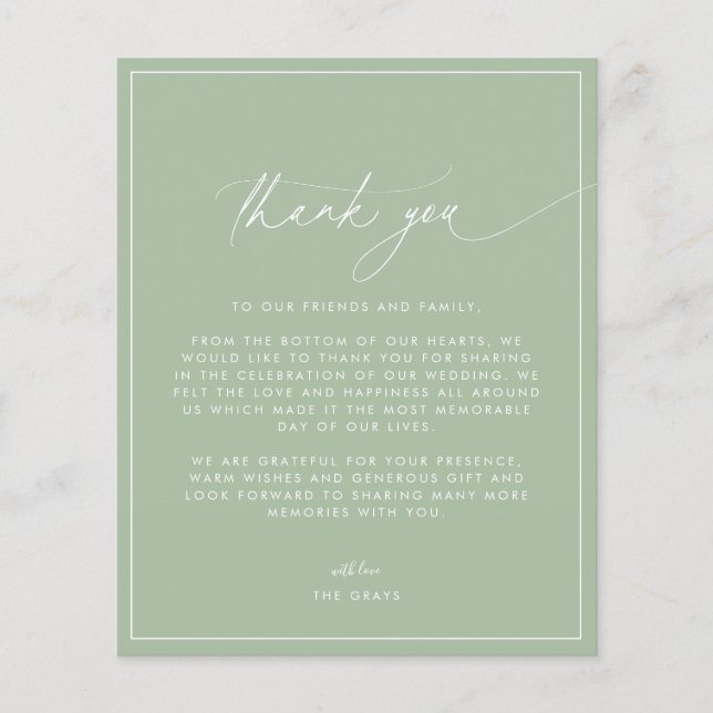 Budget Sage Green Wedding Thank You Card Flyer (Front)