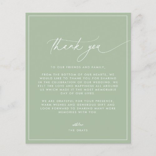 Budget Sage Green Wedding Thank You Card Flyer