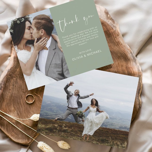 Budget Sage Green Wedding Thank You Photo Card (Creator Uploaded)