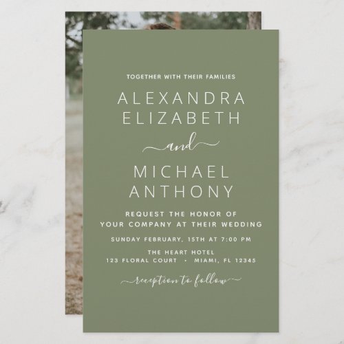 Budget Sage Green Wedding with Photo Invitation