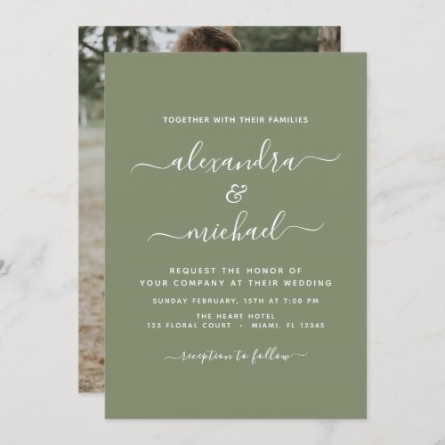 Budget Sage Green Wedding with Photo Invitation