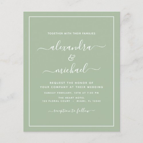 Budget Sage Green Wedding with Photo Invitation Fl Flyer