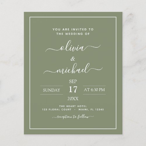 Budget Sage Green Wedding with Photo Invitation Flyer