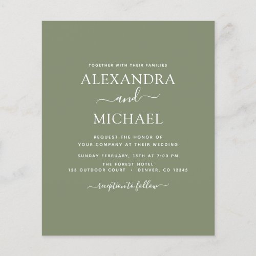 Budget Sage Green Wedding with Photo Invitation Flyer