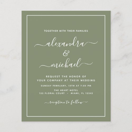 Budget Sage Green Wedding with Photo Invitation Flyer