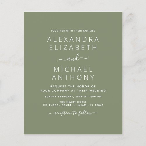 Budget Sage Green Wedding with Photo Invitation Flyer