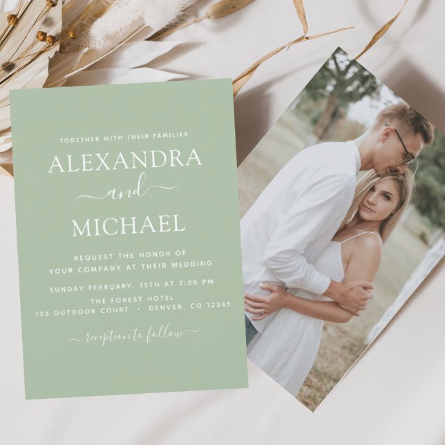 Budget Sage Green Wedding with Photo Invitation Flyer (Creator Uploaded)