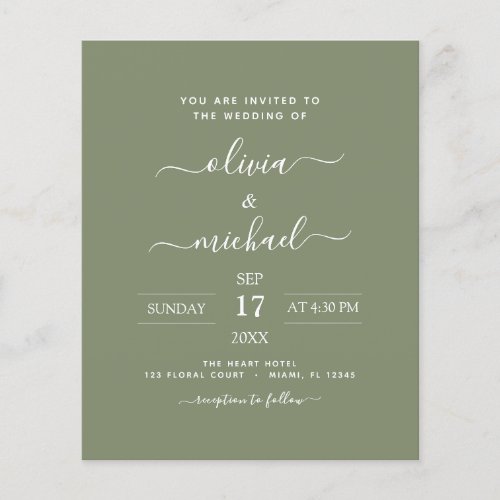 Budget Sage Green Wedding with Photo Invitation Flyer