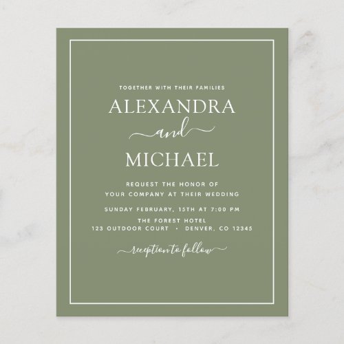 Budget Sage Green Wedding with Photo Invitation Flyer