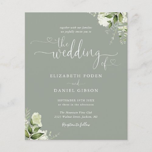 Budget Sage Greenery Script Wedding Invitation