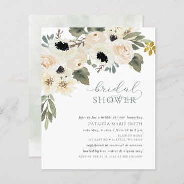 Budget Sage Ivory Floral Bridal Shower Invitation