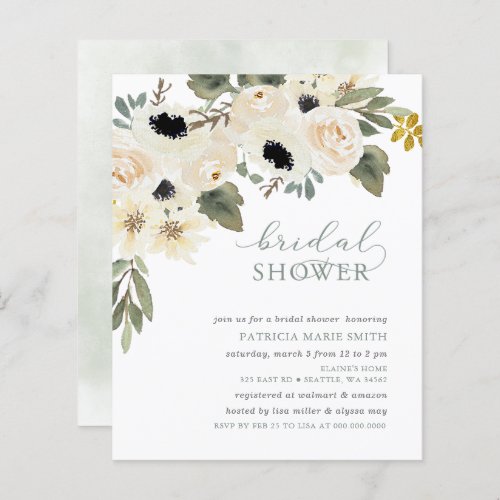 Budget Sage Ivory Floral Bridal Shower Invitation