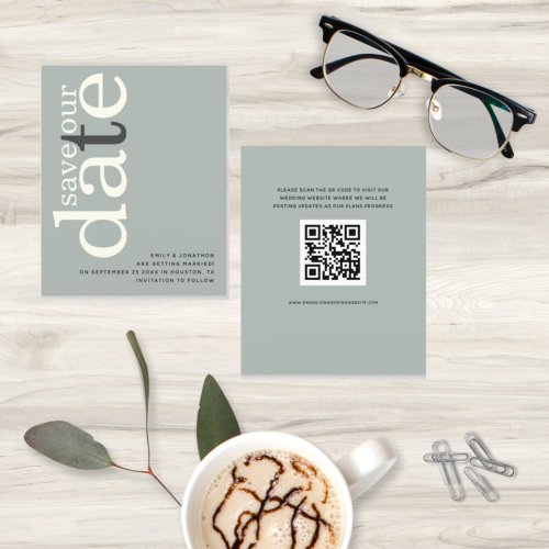 Budget Sage Ivory QR Code Text Save The Date