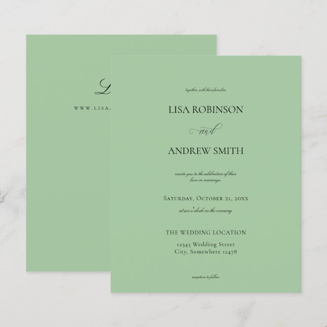 Budget Sage Mint Green Calligraphy Wedding (Front/Back)