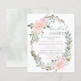 Budget Sage Pink Floral Bridal Shower Invitation