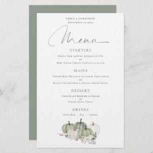 Budget Sage Pumpkins Fall Florals Wedding Menu