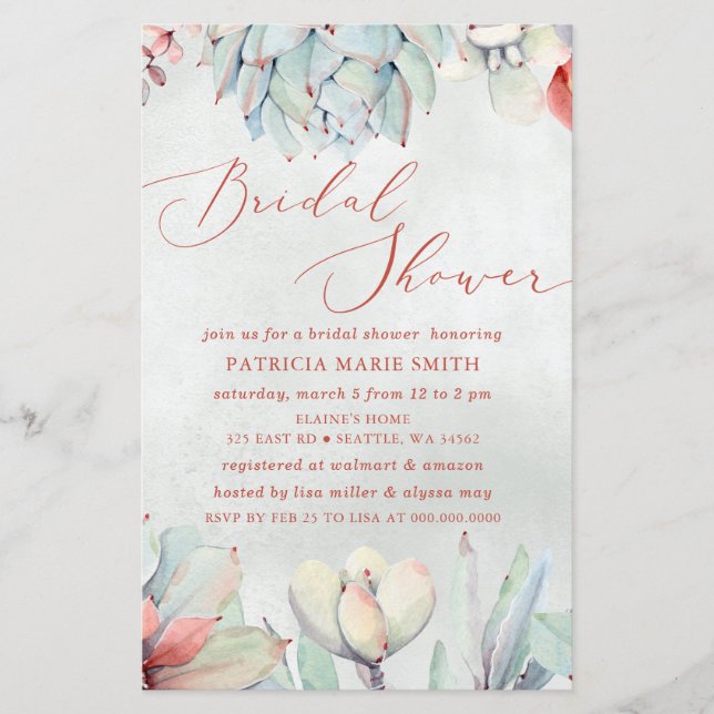Budget Sage Succulent Boho Bridal Shower Invite (Front)