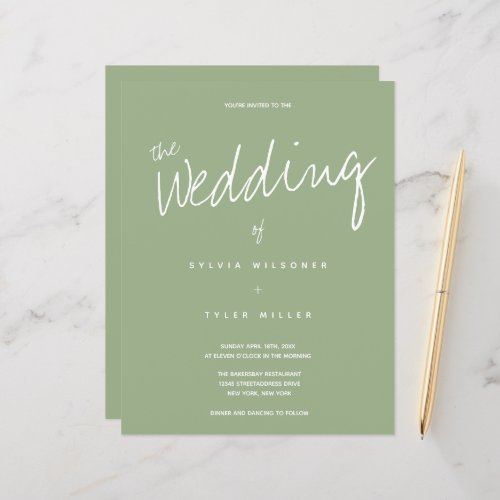 Budget Sage Typography Wedding Invitation