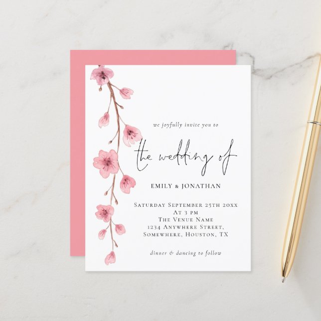 Budget Sakura Cherry Blossom Wedding Invitation (Front/Back In Situ)