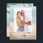 Budget Sand and Sea Beach Photo Christmas Cards<br><div class="desc">Small 4.5" x 5.6" paper Christmas cards feature your favorite vacation or warm weather photo on our blurred sand and seas Christmas holiday card with your message in chic white text. These affordable holiday photo cards are printed on 110 lb paper available in 3 sizes. **WHITE ENVELOPES ARE OPTIONAL ON...</div>