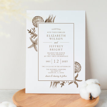 Budget Sandy Seashells Beach Wedding Invitation by blessedwedding at Zazzle