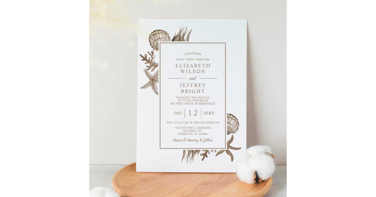 Budget Sandy Seashells Beach Wedding Invitation | Zazzle
