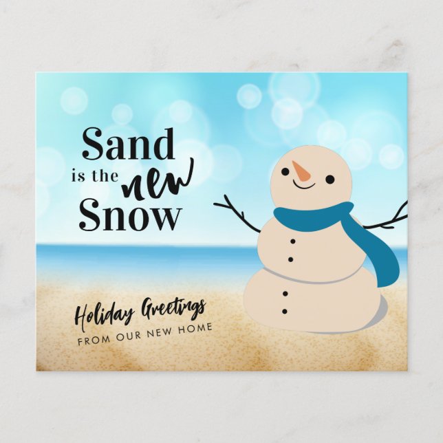 Budget Sandy Snowman Beach New Address Card (Front)