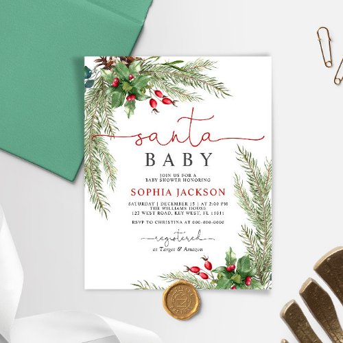 Budget Santa Baby Christmas Baby Shower Invitation