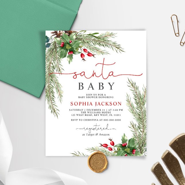 Budget Santa Baby Christmas Baby Shower Invitation (Creator Uploaded)