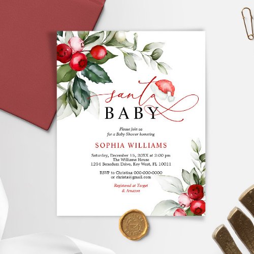 Budget Santa Baby Christmas Baby Shower Invitation