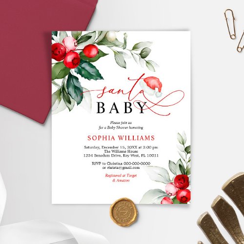 Budget Santa Baby Christmas Baby Shower Invitation