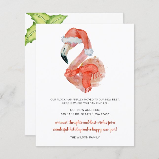 Budget Santa Flamingo We've Moved Holiday Card (Front/Back)