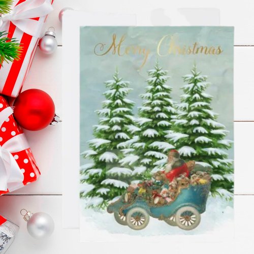 Budget Santa Gifts Snow Trees Vintage Christmas Holiday Card