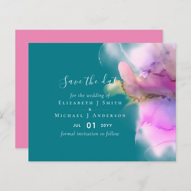 BUDGET Save Dates Technicolor Watercolor Wedding (Front/Back)