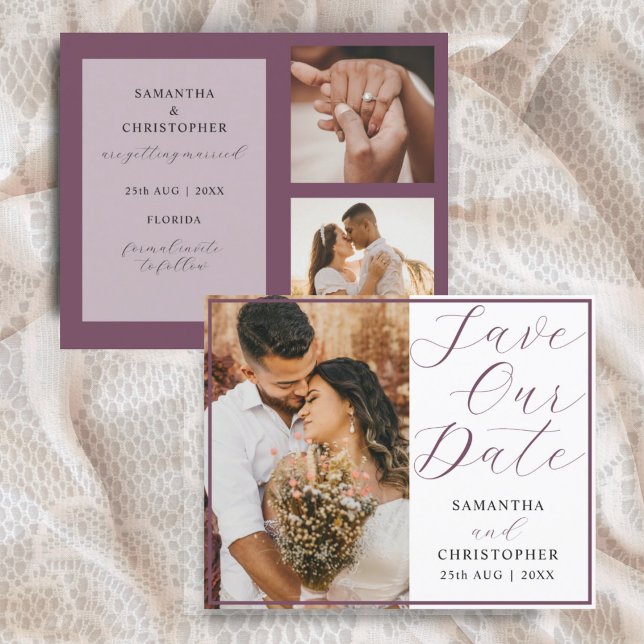 Budget Save Our Date Burgundy Photo Wedding (Creator Uploaded)