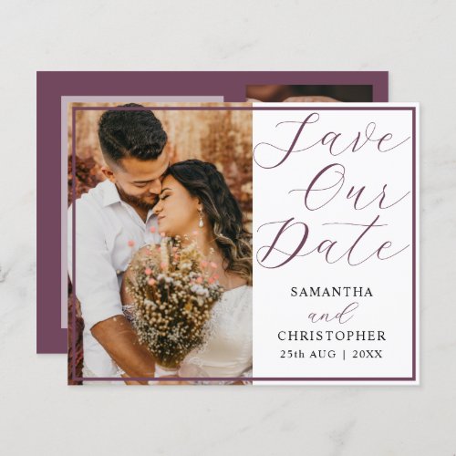 Budget Save Our Date Burgundy Photo Wedding