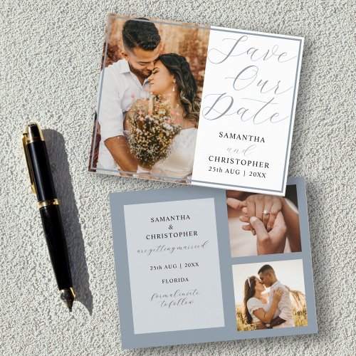 Budget Save Our Date Dusty Blue Photo Wedding