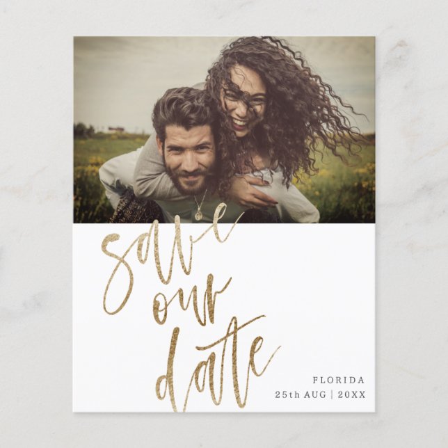 Budget Save Our Date Faux Gold Calligraphy & Photo (Front)