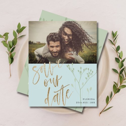 Budget Save Our Date Faux Gold Calligraphy  Photo