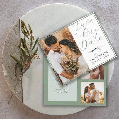 Budget Save Our Date Sage Green Photo Wedding
