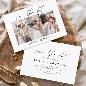 Budget Save The Date 3 Photo Elegant Modern Flyer by Hot_Foil_Creations at Zazzle