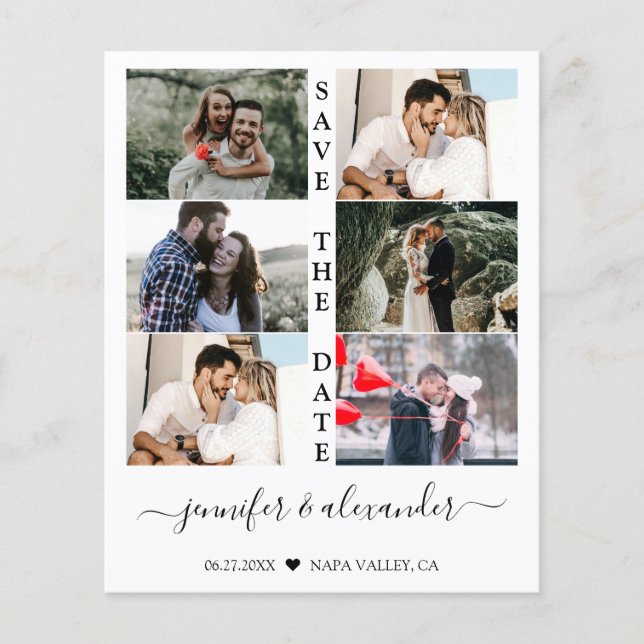 Budget Save the date 6 Photo Collage Typography  (Front)