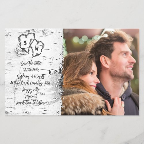 Budget Save the Date Birch Tree Hearts Photo Flyer