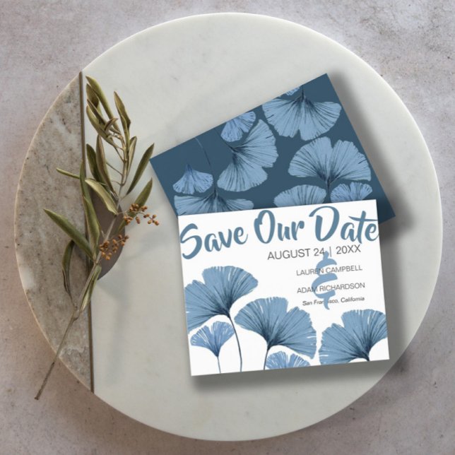 Budget Save the Date Blue & White Foliage Wedding (Creator Uploaded)