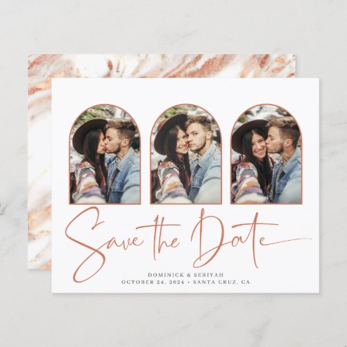 BUDGET Save the Date Copper Rose Gold Marble Arch