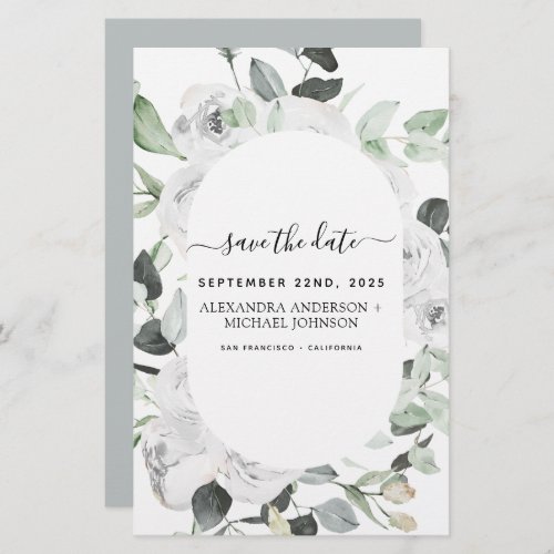 Budget Save the Date Eucalyptus White Floral